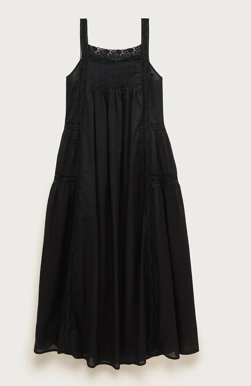 J. Crew Cotton Voile Lace Trim Maxi Sundress Black Small